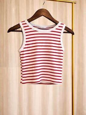 Active USA Red and White Striped Ribbed Tank